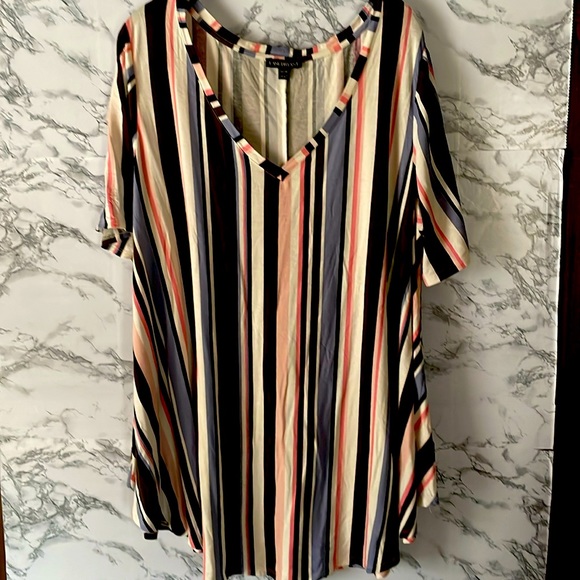 Lane Bryant size 22/24 blue/black/pink stripe short sleeve knit tunic. - Picture 1 of 7